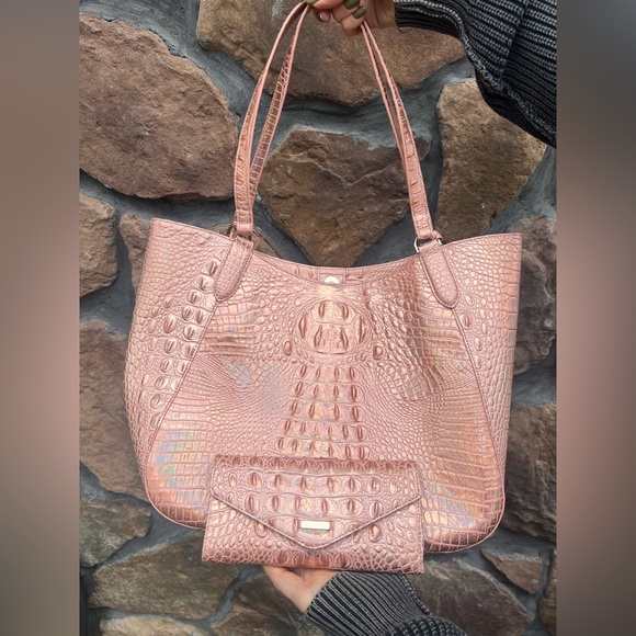 Brahmin Rose Golf Metallic Croc-Embossed Tote and wallet Set - Picture 2 of 8